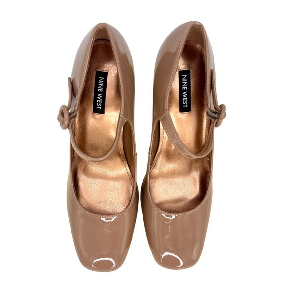 Nine West Nude Kares Patent Leather Platform Mary Jane Heels Retro Size 7.5 NEW! - Picture 5 of 15
